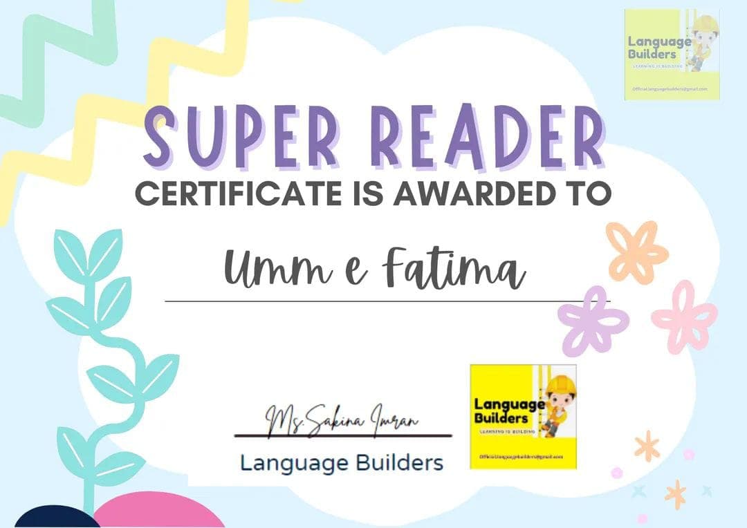 Certificate for Umm e Fatima.